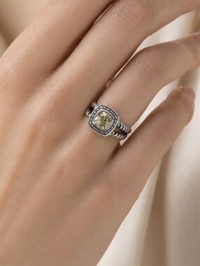 Silver Champagne Cushion Cut Crystal Ring – Size 8